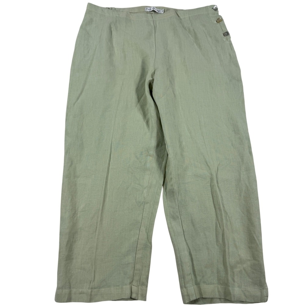 Vintage Cut Loose Sage Green 100% Linen Cropped Pants Women's Size M Beach Boho